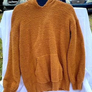 Fluffy teddy pullover light brown very stretchy. Size medium